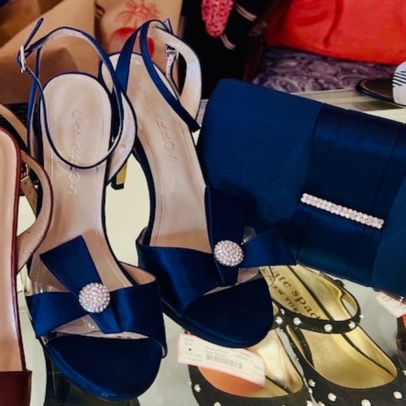 BLUE SATIN DRESS HEELS  - SIZE 8.5M  - 4" STILETTO HEEL - Picture 1 of 1